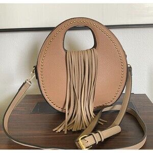 Handbag Purse Long Fringe Faux‎ Leather Brown 10"x 11"